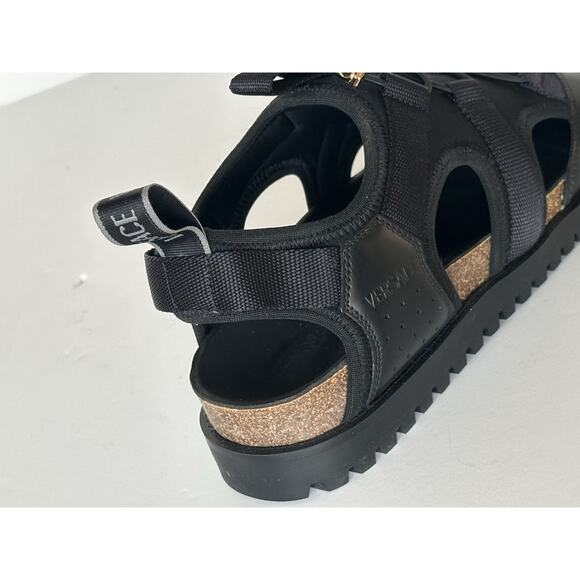 Versace Black Mules Leather Sandals 12.5 US (45.5 Eu) 1014481 Made in Italy NWT